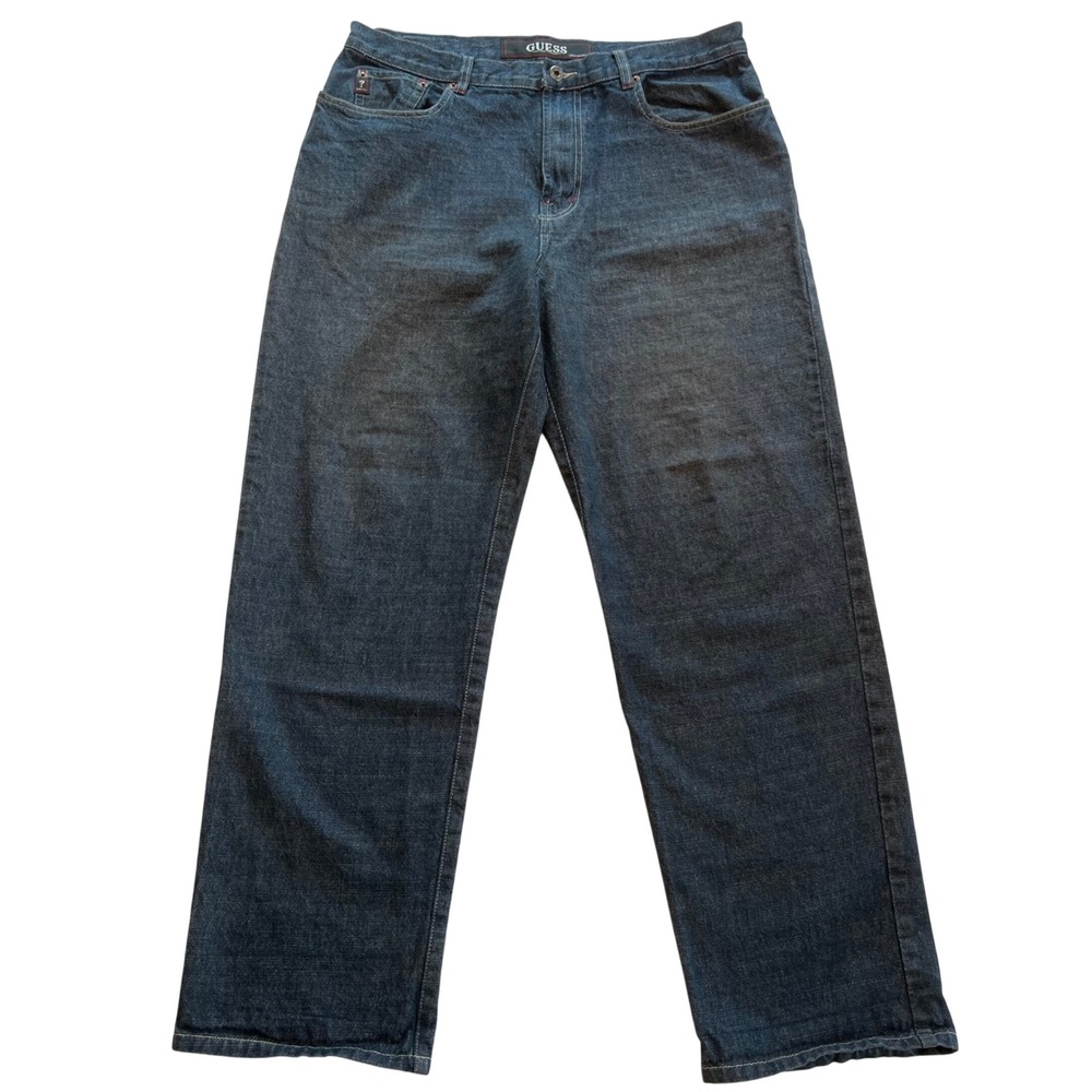 Vintage 90s Guess Dark Wash Straight Leg Streetwear Baggy Jeans Men's Size 36